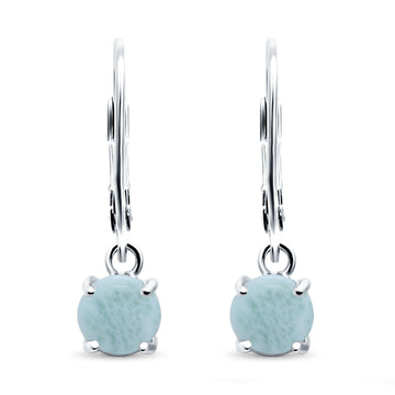 Round Natural Larimar Leverback Earrings 925 Sterling Silver (25.4mm)